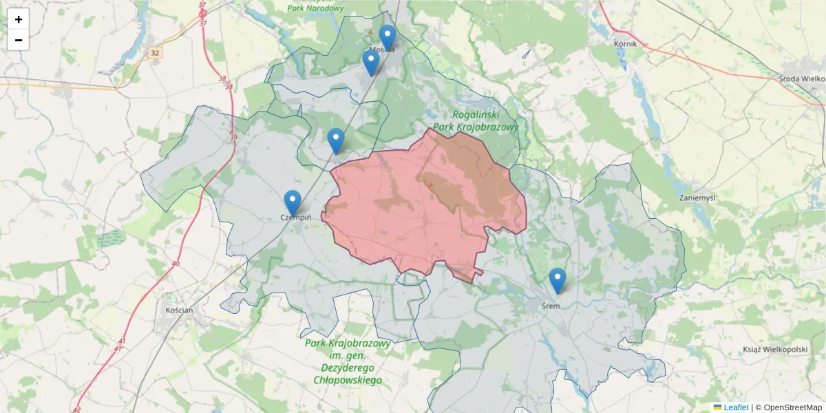 Szczegółowa mapa kodu pocztowego 63-112 z granicami, sąsiednimi kodami pocztowymi i urzędami pocztowymi