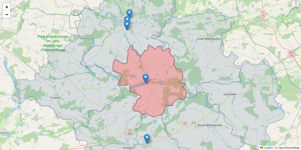 Szczegółowa mapa kodu pocztowego 63-140 z granicami, sąsiednimi kodami pocztowymi i urzędami pocztowymi