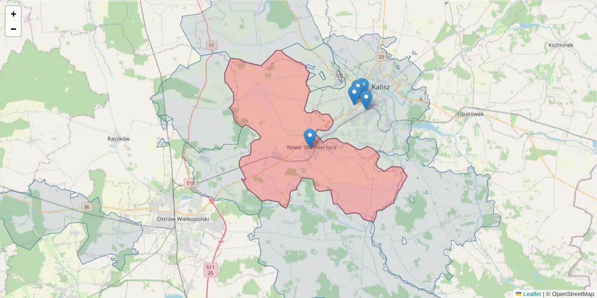 Szczegółowa mapa kodu pocztowego 63-460 z granicami, sąsiednimi kodami pocztowymi i urzędami pocztowymi