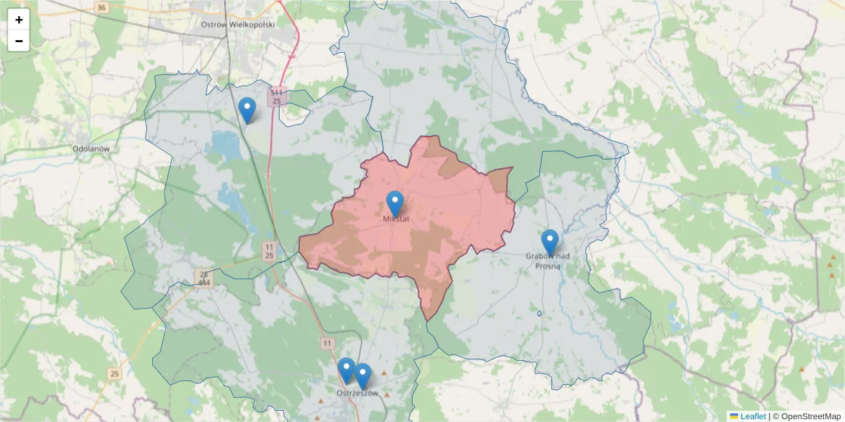 Szczegółowa mapa kodu pocztowego 63-510 z granicami, sąsiednimi kodami pocztowymi i urzędami pocztowymi