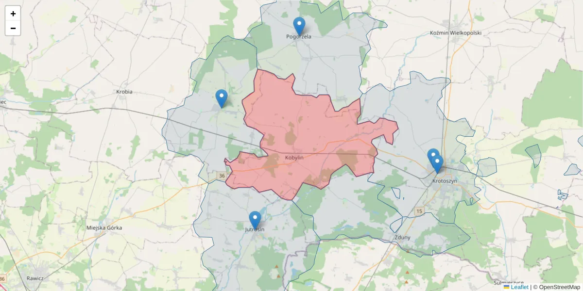 Szczegółowa mapa kodu pocztowego 63-740 z granicami, sąsiednimi kodami pocztowymi i urzędami pocztowymi