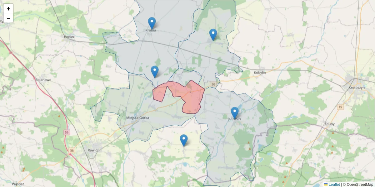 Szczegółowa mapa kodu pocztowego 63-913 z granicami, sąsiednimi kodami pocztowymi i urzędami pocztowymi