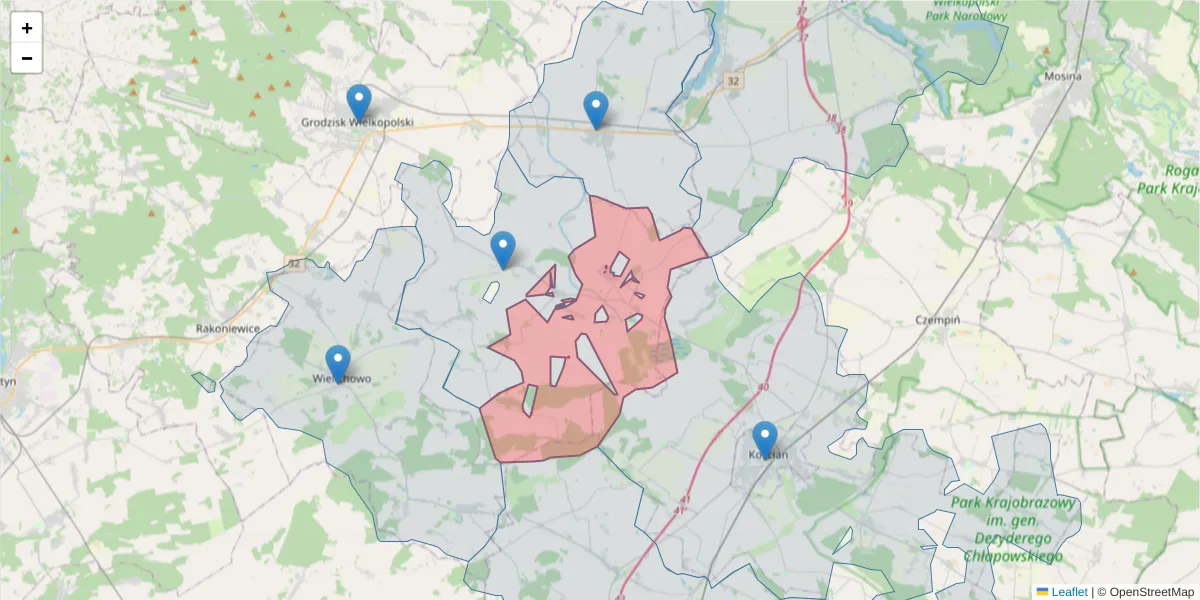 Szczegółowa mapa kodu pocztowego 64-060 z granicami, sąsiednimi kodami pocztowymi i urzędami pocztowymi