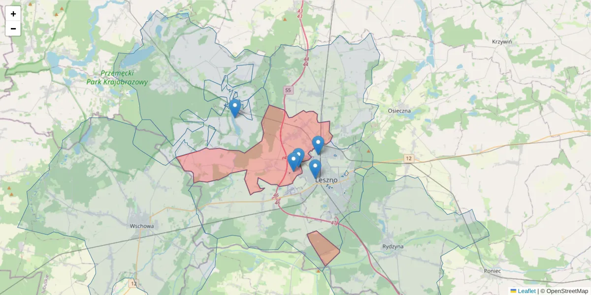 Szczegółowa mapa kodu pocztowego 64-115 z granicami, sąsiednimi kodami pocztowymi i urzędami pocztowymi