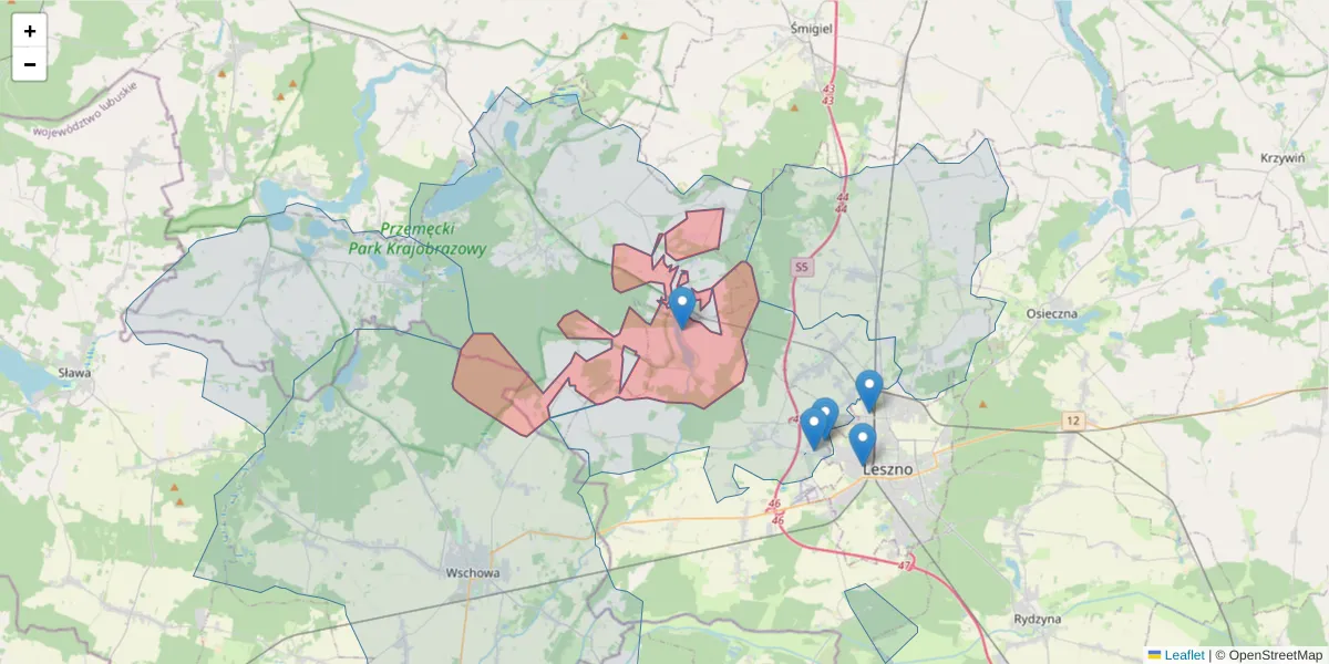 Szczegółowa mapa kodu pocztowego 64-117 z granicami, sąsiednimi kodami pocztowymi i urzędami pocztowymi