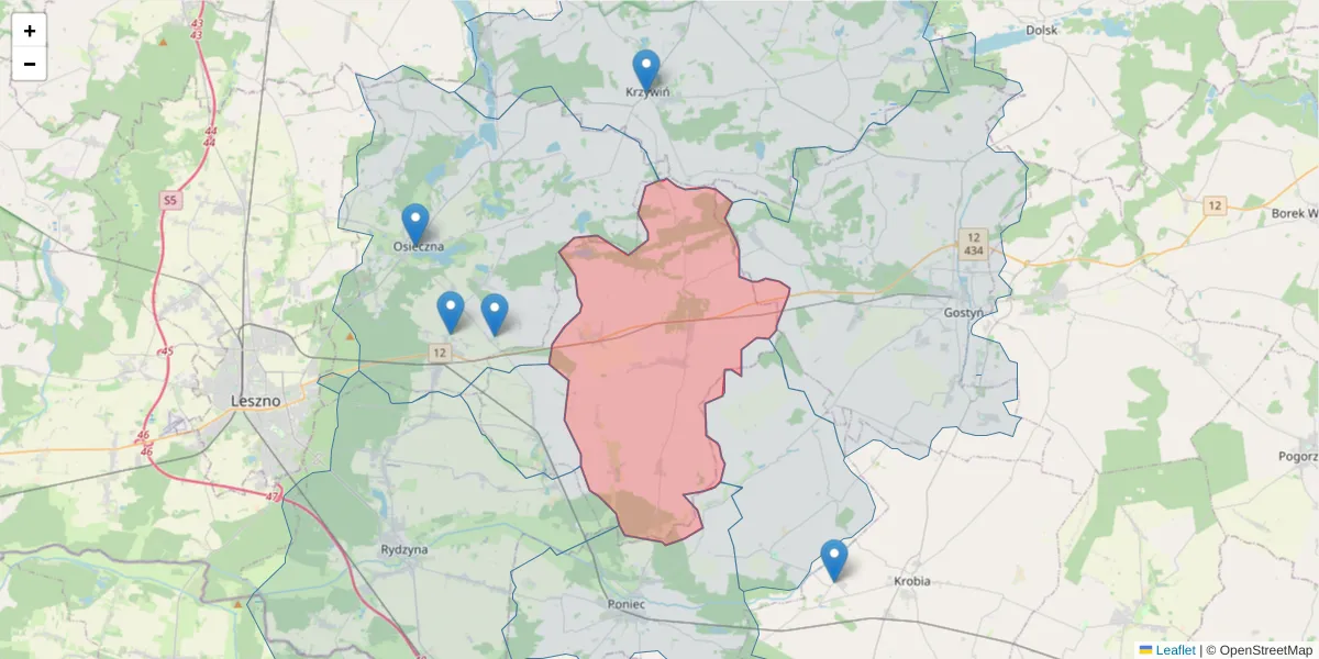 Szczegółowa mapa kodu pocztowego 64-120 z granicami, sąsiednimi kodami pocztowymi i urzędami pocztowymi