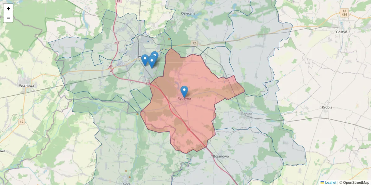Szczegółowa mapa kodu pocztowego 64-130 z granicami, sąsiednimi kodami pocztowymi i urzędami pocztowymi