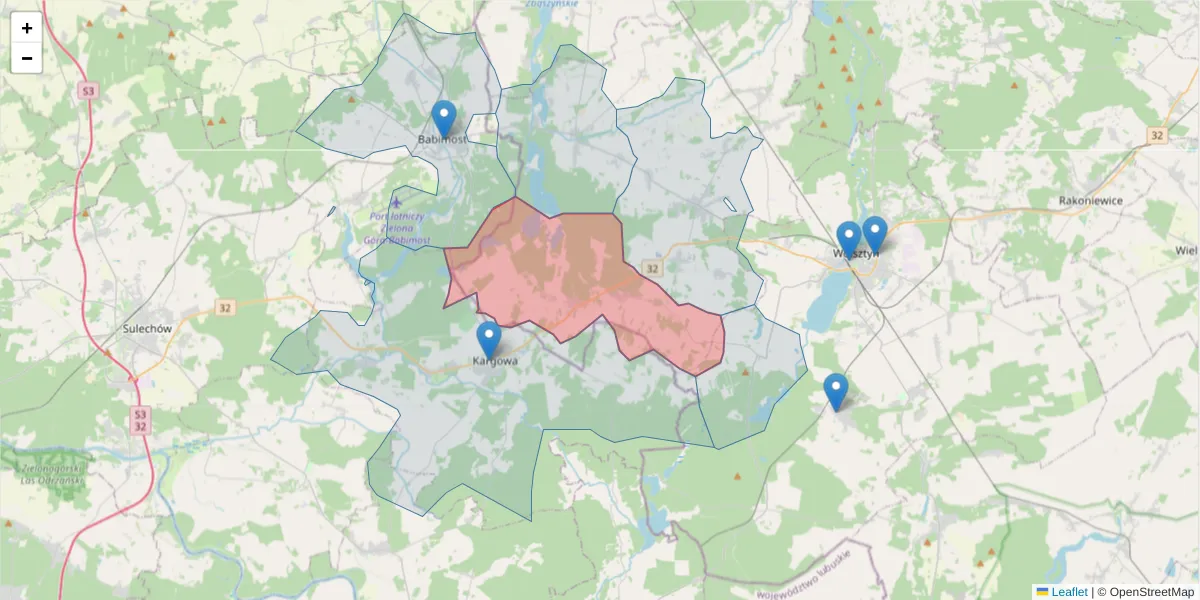 Szczegółowa mapa kodu pocztowego 64-225 z granicami, sąsiednimi kodami pocztowymi i urzędami pocztowymi