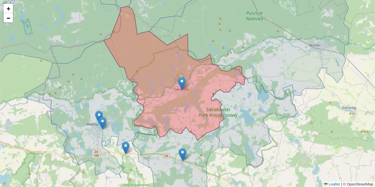 Szczegółowa mapa kodu pocztowego 64-410 z granicami, sąsiednimi kodami pocztowymi i urzędami pocztowymi