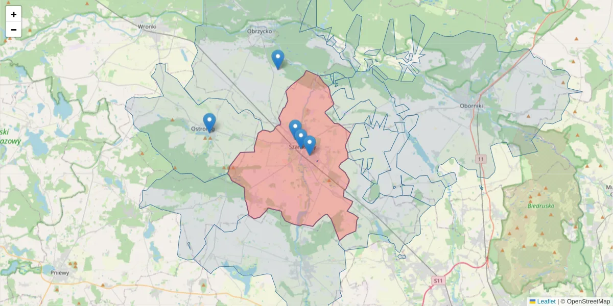 Szczegółowa mapa kodu pocztowego 64-500 z granicami, sąsiednimi kodami pocztowymi i urzędami pocztowymi