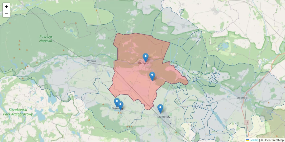 Szczegółowa mapa kodu pocztowego 64-520 z granicami, sąsiednimi kodami pocztowymi i urzędami pocztowymi