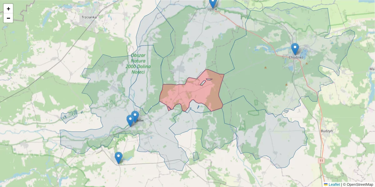Szczegółowa mapa kodu pocztowego 64-705 z granicami, sąsiednimi kodami pocztowymi i urzędami pocztowymi