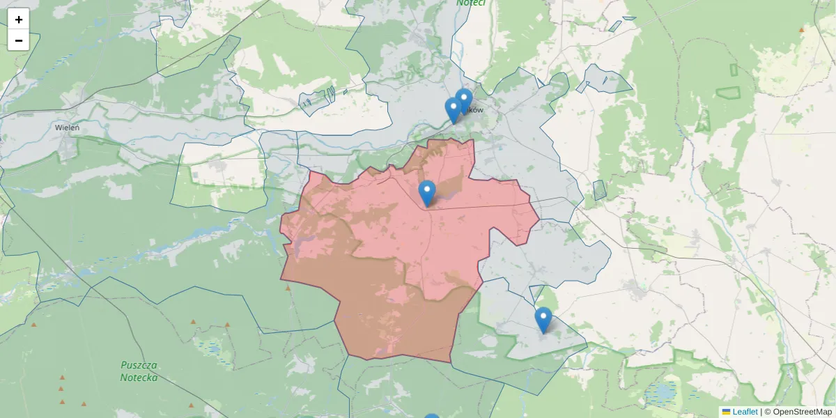 Szczegółowa mapa kodu pocztowego 64-720 z granicami, sąsiednimi kodami pocztowymi i urzędami pocztowymi