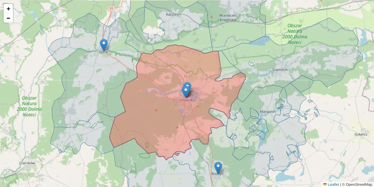 Szczegółowa mapa kodu pocztowego 64-800 z granicami, sąsiednimi kodami pocztowymi i urzędami pocztowymi