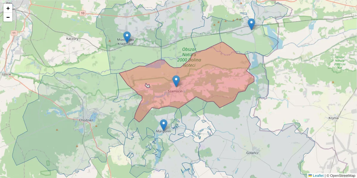 Szczegółowa mapa kodu pocztowego 64-820 z granicami, sąsiednimi kodami pocztowymi i urzędami pocztowymi