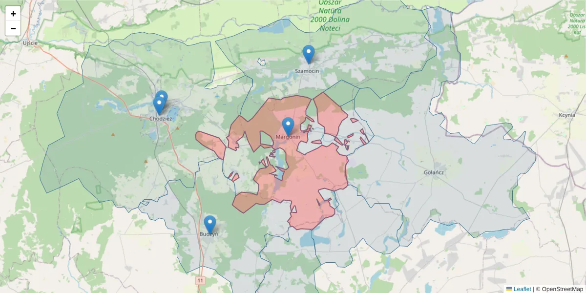 Szczegółowa mapa kodu pocztowego 64-830 z granicami, sąsiednimi kodami pocztowymi i urzędami pocztowymi