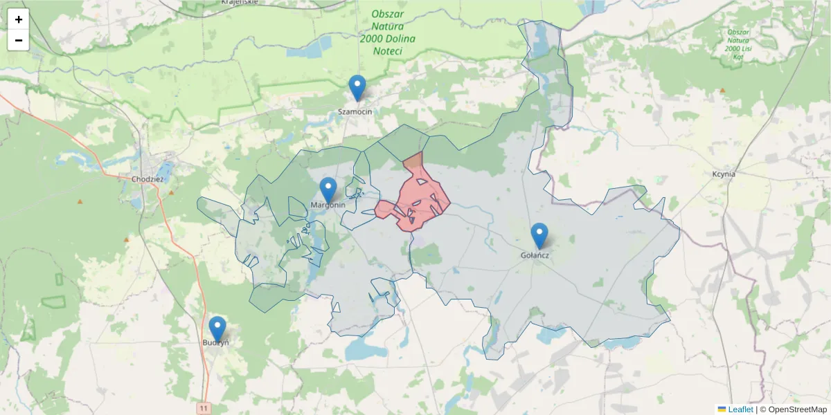 Szczegółowa mapa kodu pocztowego 64-831 z granicami, sąsiednimi kodami pocztowymi i urzędami pocztowymi