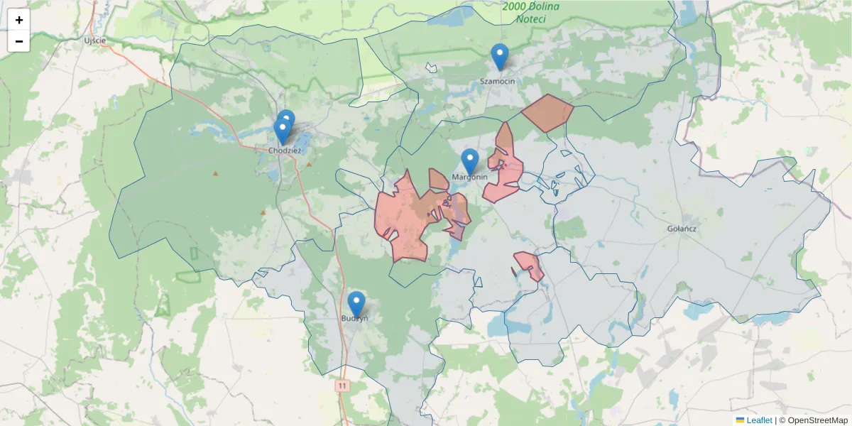 Szczegółowa mapa kodu pocztowego 64-832 z granicami, sąsiednimi kodami pocztowymi i urzędami pocztowymi