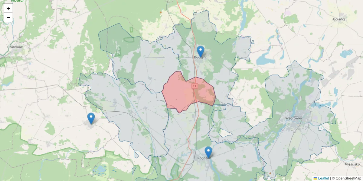 Szczegółowa mapa kodu pocztowego 64-841 z granicami, sąsiednimi kodami pocztowymi i urzędami pocztowymi