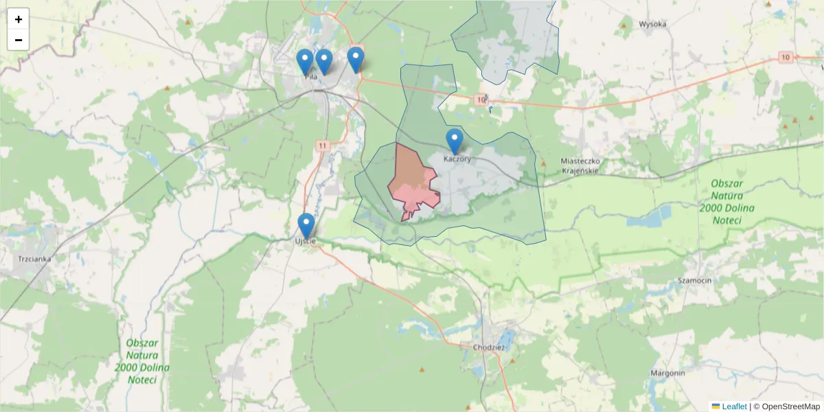 Szczegółowa mapa kodu pocztowego 64-843 z granicami, sąsiednimi kodami pocztowymi i urzędami pocztowymi