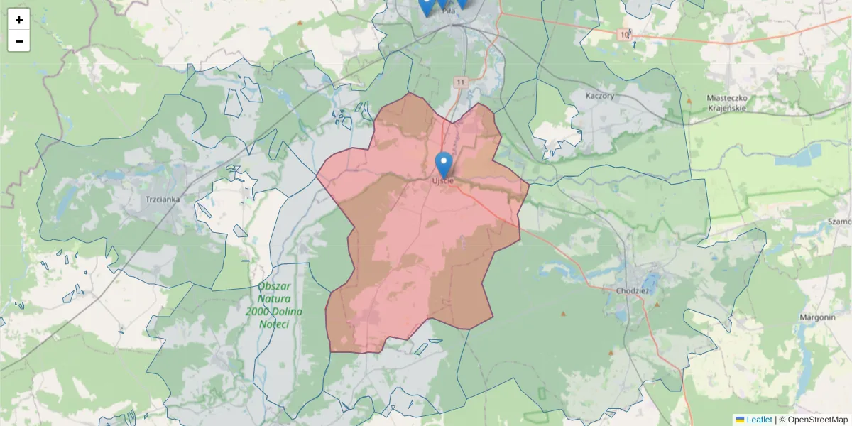 Szczegółowa mapa kodu pocztowego 64-850 z granicami, sąsiednimi kodami pocztowymi i urzędami pocztowymi
