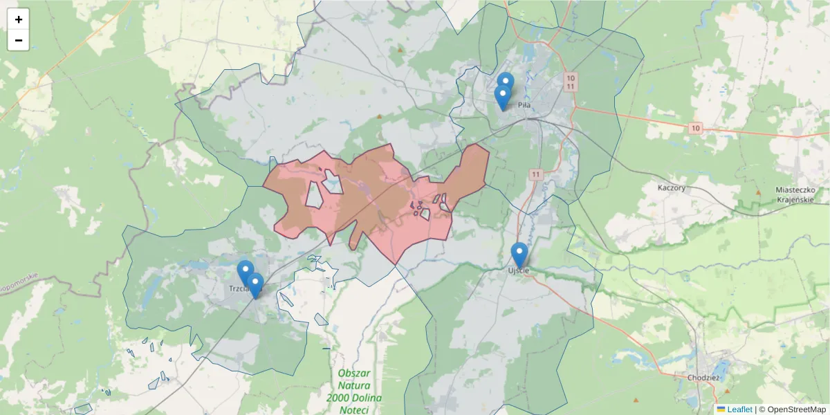 Szczegółowa mapa kodu pocztowego 64-905 z granicami, sąsiednimi kodami pocztowymi i urzędami pocztowymi