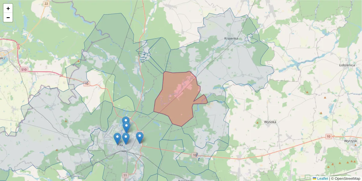 Szczegółowa mapa kodu pocztowego 64-917 z granicami, sąsiednimi kodami pocztowymi i urzędami pocztowymi