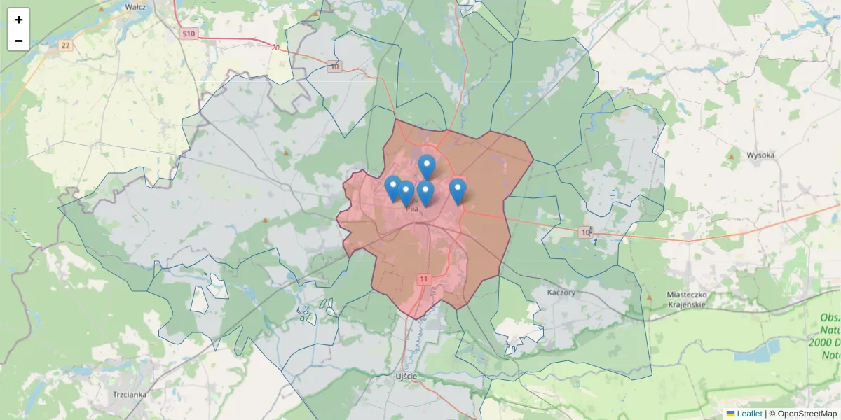Szczegółowa mapa kodu pocztowego 64-920 z granicami, sąsiednimi kodami pocztowymi i urzędami pocztowymi