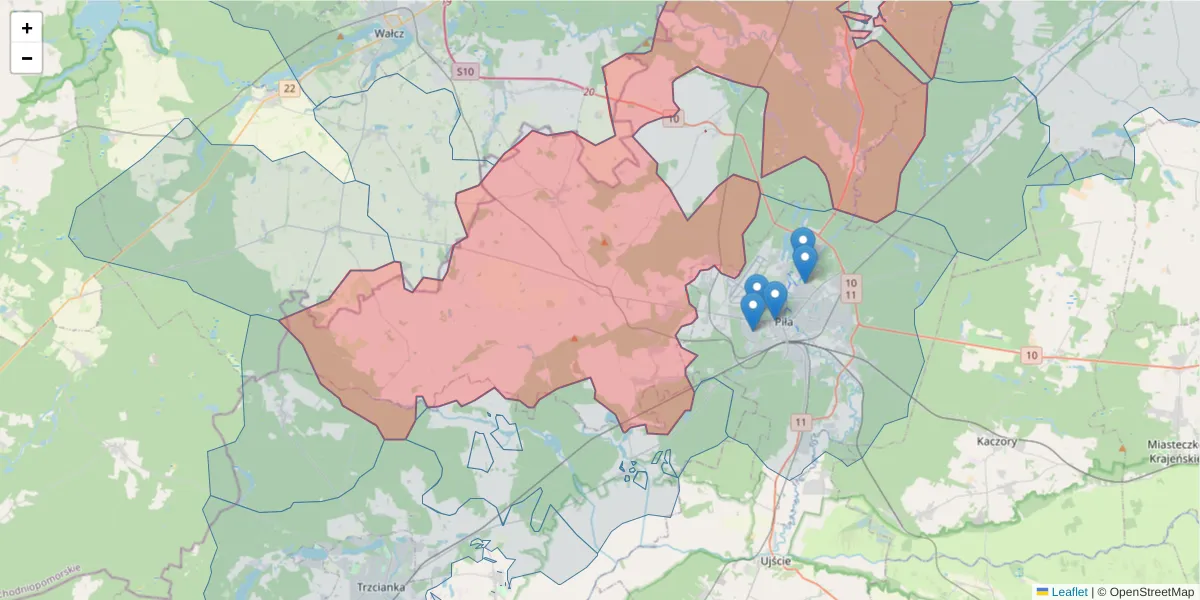 Szczegółowa mapa kodu pocztowego 64-930 z granicami, sąsiednimi kodami pocztowymi i urzędami pocztowymi