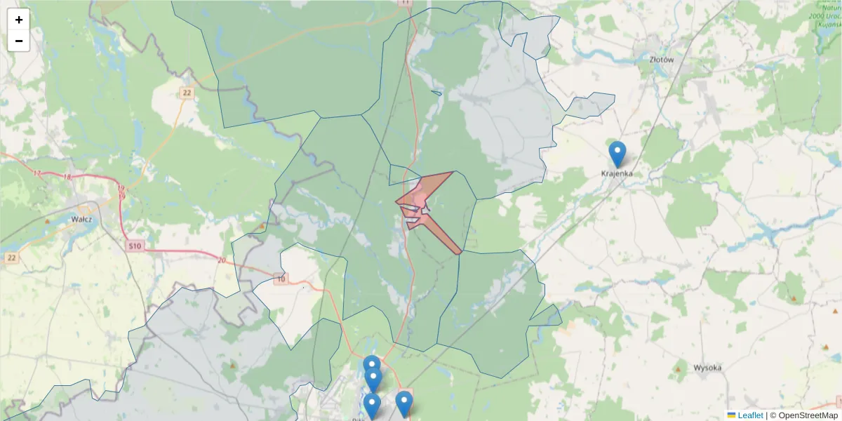 Szczegółowa mapa kodu pocztowego 64-970 z granicami, sąsiednimi kodami pocztowymi i urzędami pocztowymi