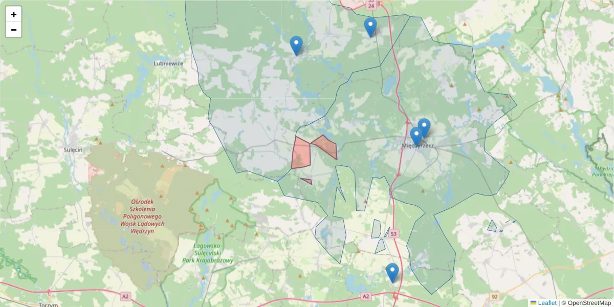Szczegółowa mapa kodu pocztowego 66-306 z granicami, sąsiednimi kodami pocztowymi i urzędami pocztowymi