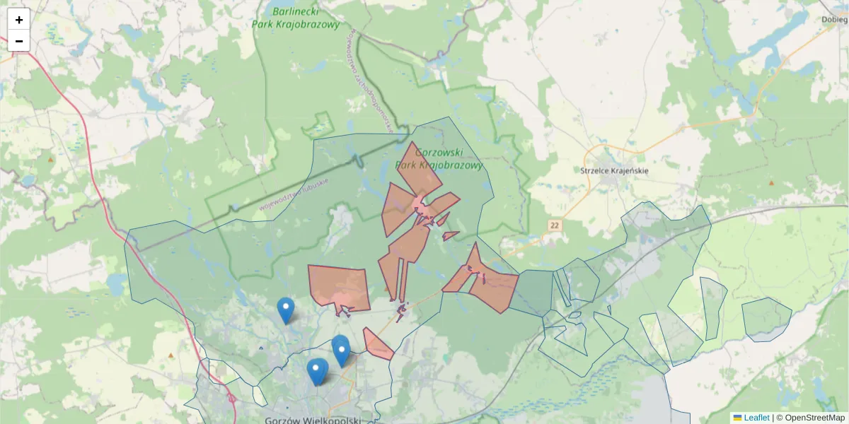 Szczegółowa mapa kodu pocztowego 66-416 z granicami, sąsiednimi kodami pocztowymi i urzędami pocztowymi