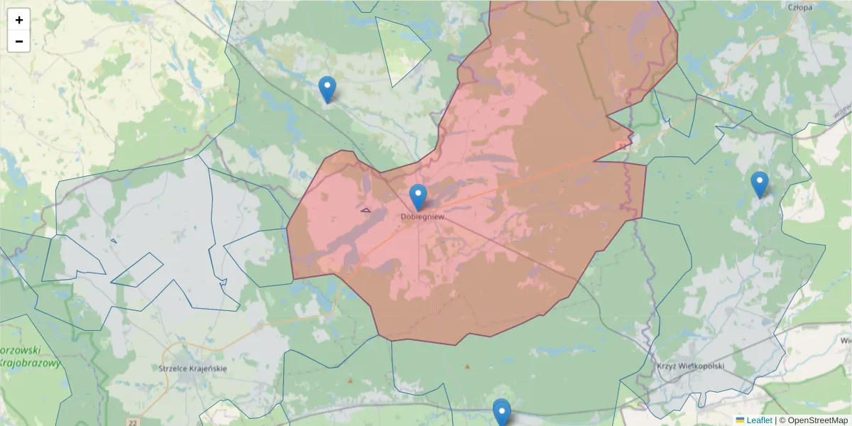 Szczegółowa mapa kodu pocztowego 66-520 z granicami, sąsiednimi kodami pocztowymi i urzędami pocztowymi