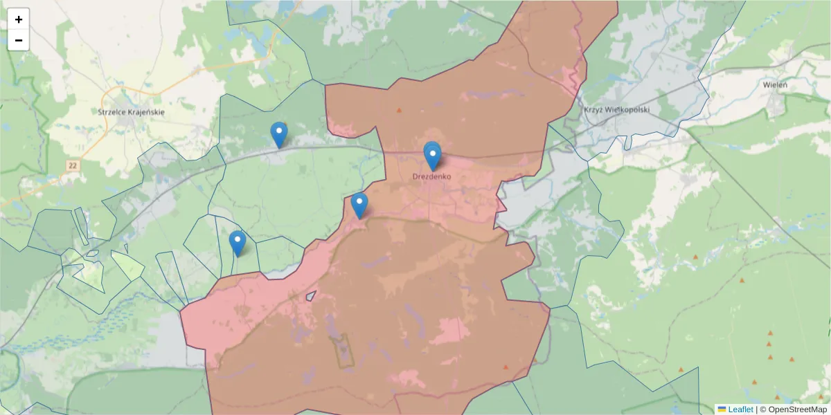 Szczegółowa mapa kodu pocztowego 66-530 z granicami, sąsiednimi kodami pocztowymi i urzędami pocztowymi