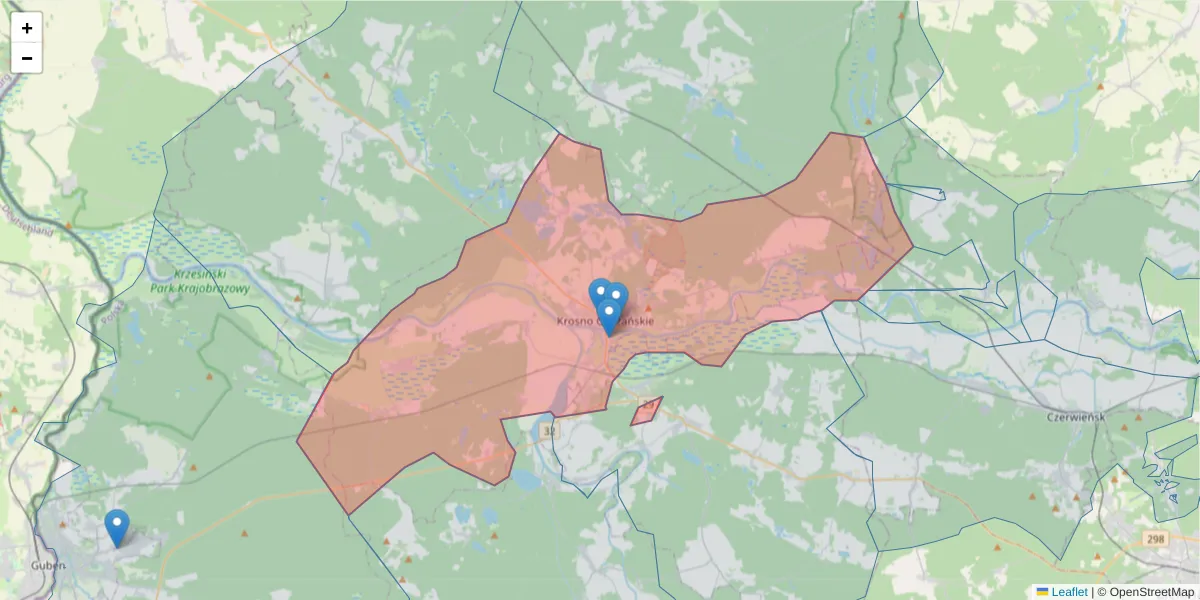 Szczegółowa mapa kodu pocztowego 66-600 z granicami, sąsiednimi kodami pocztowymi i urzędami pocztowymi