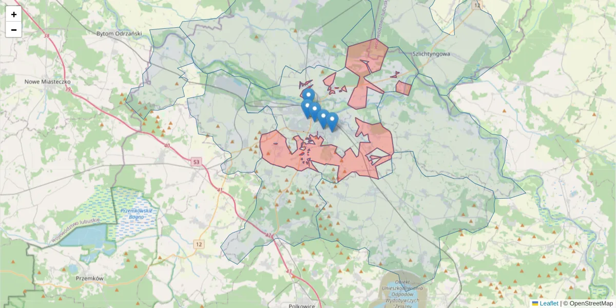 Szczegółowa mapa kodu pocztowego 67-210 z granicami, sąsiednimi kodami pocztowymi i urzędami pocztowymi