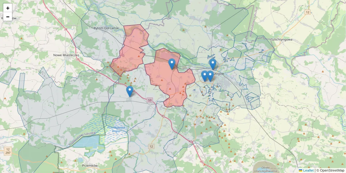 Szczegółowa mapa kodu pocztowego 67-231 z granicami, sąsiednimi kodami pocztowymi i urzędami pocztowymi