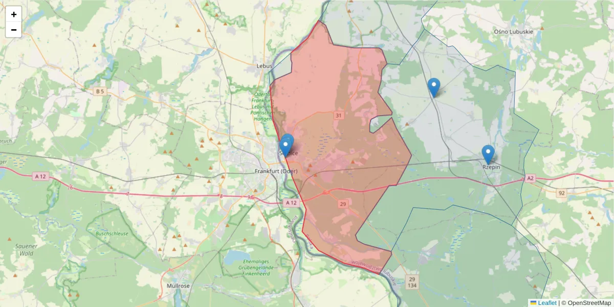 Szczegółowa mapa kodu pocztowego 69-100 z granicami, sąsiednimi kodami pocztowymi i urzędami pocztowymi