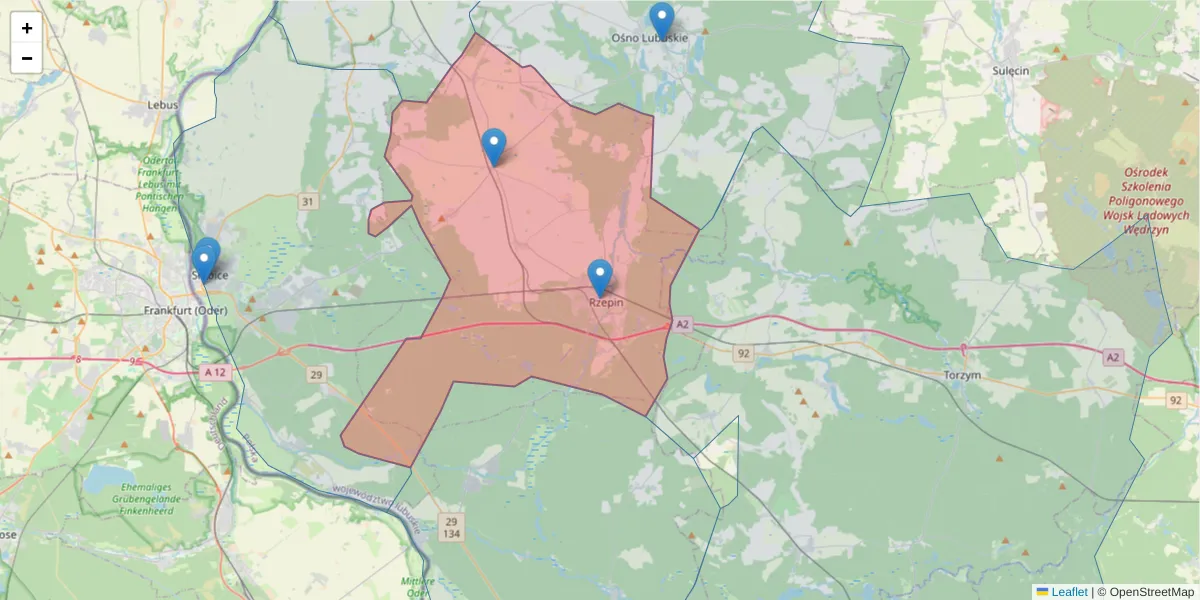 Szczegółowa mapa kodu pocztowego 69-110 z granicami, sąsiednimi kodami pocztowymi i urzędami pocztowymi