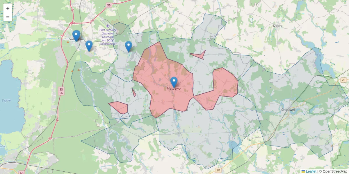 Szczegółowa mapa kodu pocztowego 72-130 z granicami, sąsiednimi kodami pocztowymi i urzędami pocztowymi