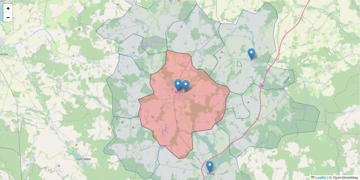 Szczegółowa mapa kodu pocztowego 72-300 z granicami, sąsiednimi kodami pocztowymi i urzędami pocztowymi