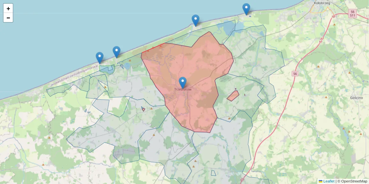 Szczegółowa mapa kodu pocztowego 72-320 z granicami, sąsiednimi kodami pocztowymi i urzędami pocztowymi