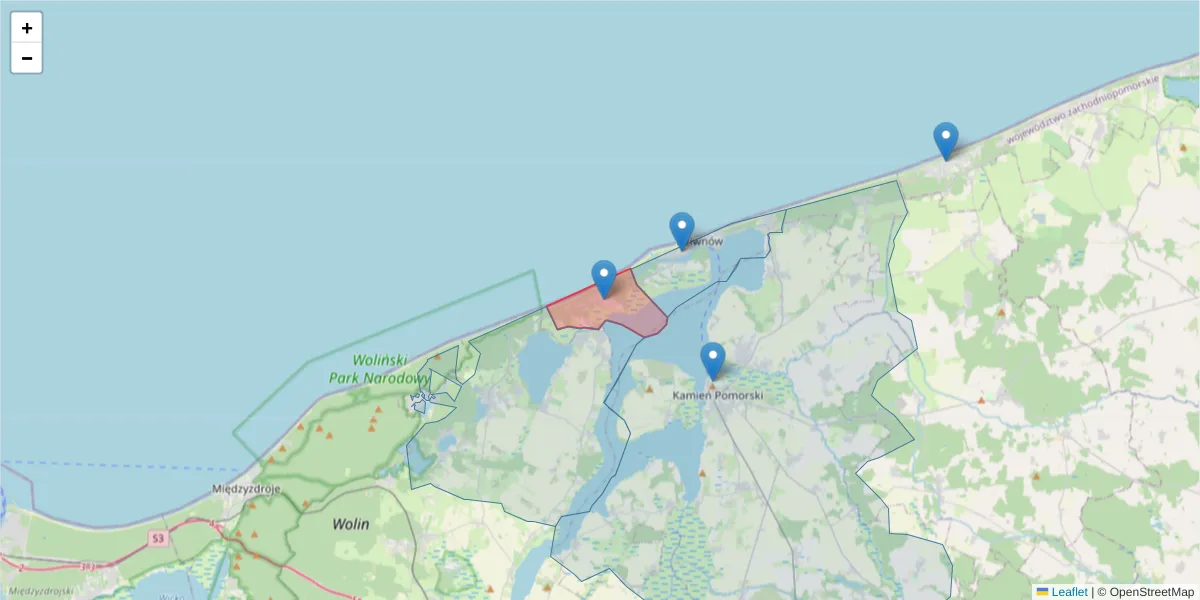 Szczegółowa mapa kodu pocztowego 72-415 z granicami, sąsiednimi kodami pocztowymi i urzędami pocztowymi