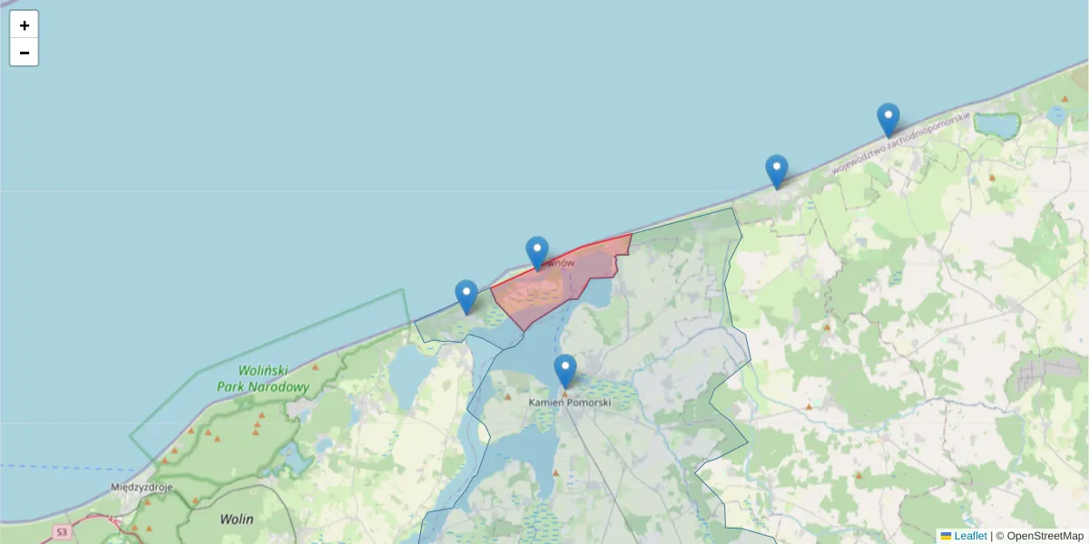 Szczegółowa mapa kodu pocztowego 72-420 z granicami, sąsiednimi kodami pocztowymi i urzędami pocztowymi