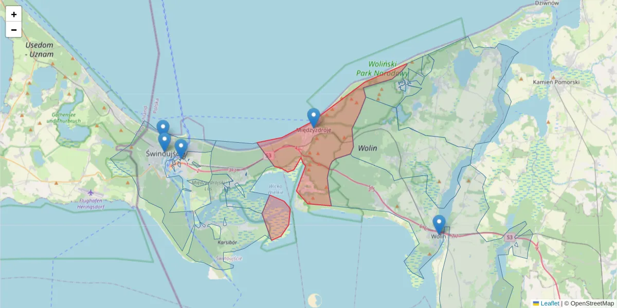 Szczegółowa mapa kodu pocztowego 72-500 z granicami, sąsiednimi kodami pocztowymi i urzędami pocztowymi