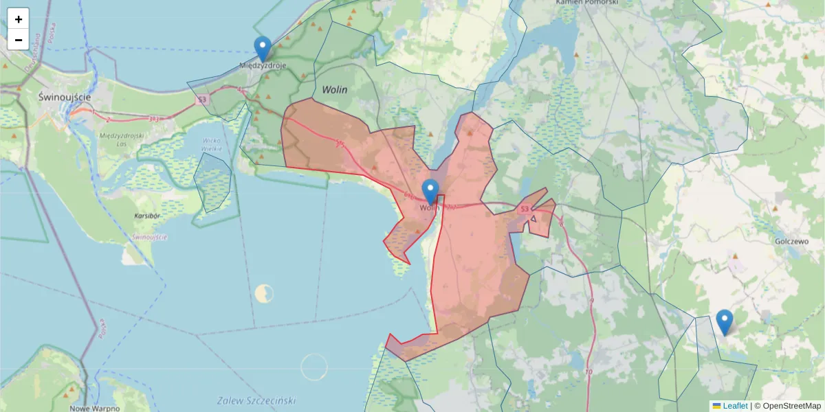 Szczegółowa mapa kodu pocztowego 72-510 z granicami, sąsiednimi kodami pocztowymi i urzędami pocztowymi