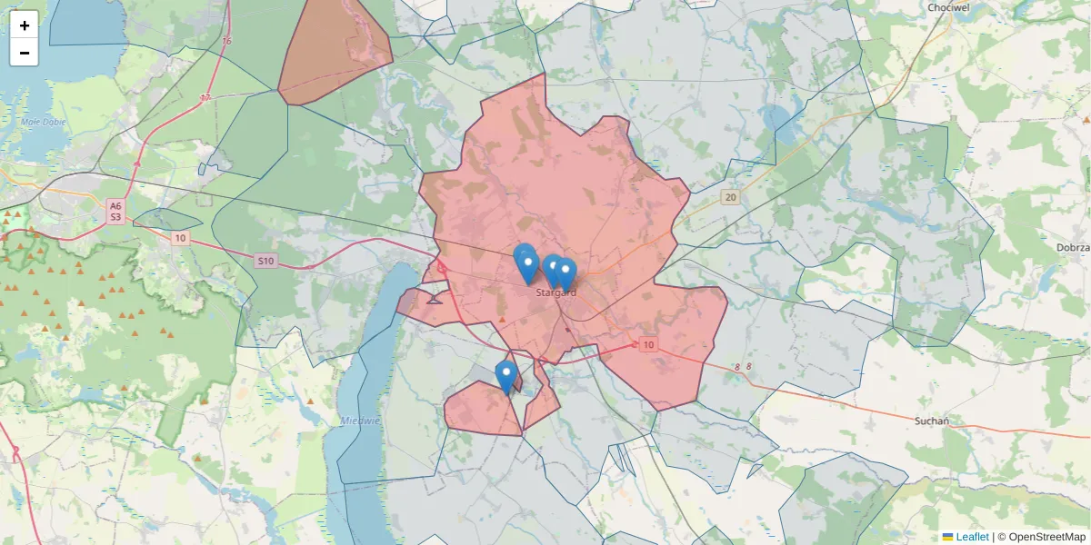 Szczegółowa mapa kodu pocztowego 73-110 z granicami, sąsiednimi kodami pocztowymi i urzędami pocztowymi