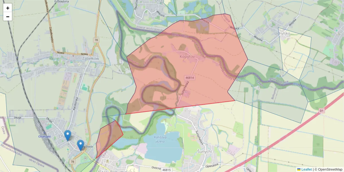 Szczegółowa mapa kodu pocztowego 73581 z granicami, sąsiednimi kodami pocztowymi i urzędami pocztowymi