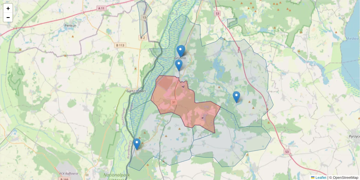 Szczegółowa mapa kodu pocztowego 74-105 z granicami, sąsiednimi kodami pocztowymi i urzędami pocztowymi