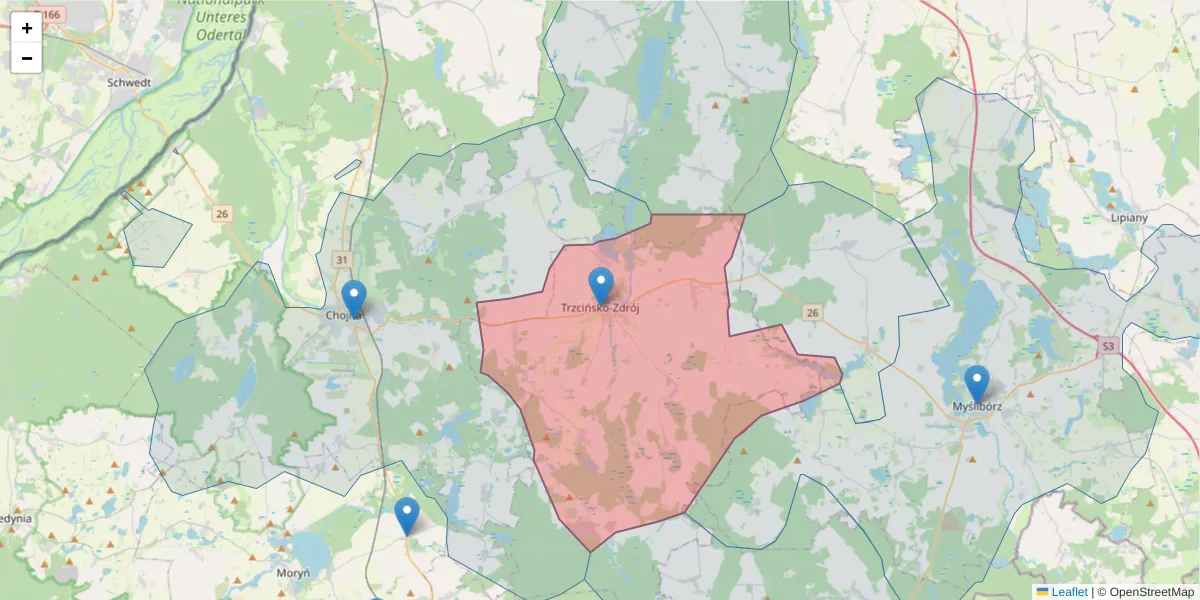 Szczegółowa mapa kodu pocztowego 74-510 z granicami, sąsiednimi kodami pocztowymi i urzędami pocztowymi